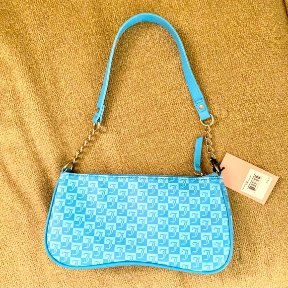 Y2K JUICY COUTURE Fashionista Blue Heritage Logo Shoulder Bag Silver Chain Retro - Picture 2 of 6